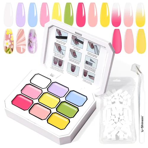 Miniatura 24 de Juego de esmaltes de gel con gradiente, 9 colores ombre, esmalte de gel para uñas rojo, marrón, azul claro, rosa, esponjado para pigmento, Pat Aura