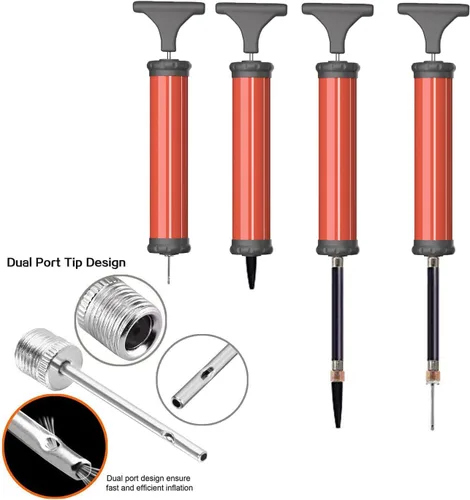 Miniatura 4 de DDUO Bomba de bola portátil, kit de inflador de bomba de aire con aguja, boquilla, manguera de extensión para baloncesto, fútbol, voleibol, rugby