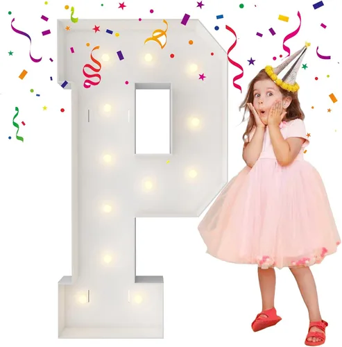 Miniatura 30 de Letras iluminadas con marco de 3 pies de alto, letras enormes con marco, marco de globos en mosaico, letra grande para decoraciones de compromiso