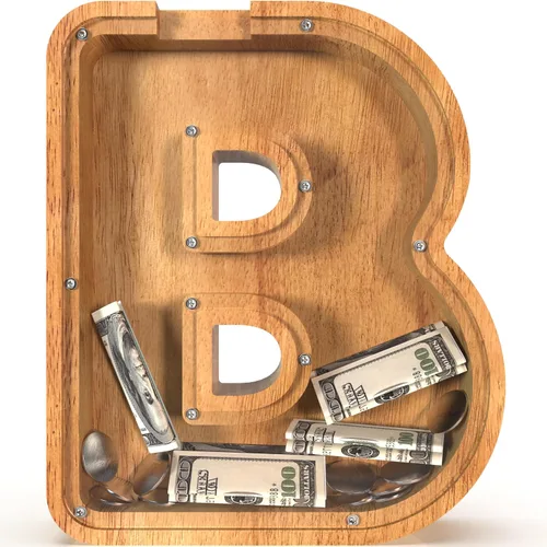Miniatura 79 de Alcancía para niños y niñas, alcancía grande de madera personalizada con diseño recortado, bancos de monedas con letras del alfabeto, caja de ahorro