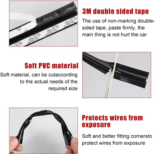 Miniatura 3 de Ohleats 8 fundas de alambre ocultas para automóvil, funda protectora oculta para cable autoadhesivo, funda organizadora de cable de alambre dividido