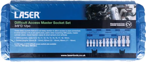 Miniatura 4 de Laser 8384 Difficult Access Master Socket Set 3/8" D 12pc 3/8" D sockets, tamaños Fabricado en cromo vanadio y se suministra en una caja