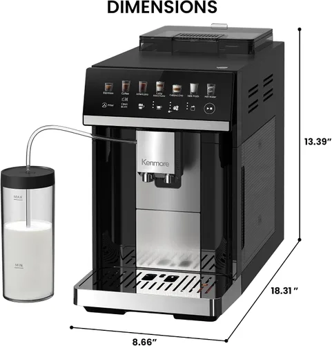 Miniatura 7 de Kenmore Cafetera Automática Completa - Con Molinillo, Espumador de Leche y Vaporizador, Tamper Automático, Máquina de Espresso Descalcificadora