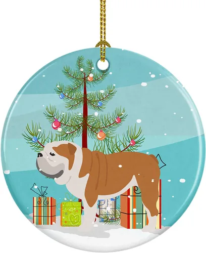 Caroline's Treasures Bulldog inglés «Merry Christmas» adorno de cerámica para árbol de Navidad, decoración colgante para el hogar, Navidad, fiestas,