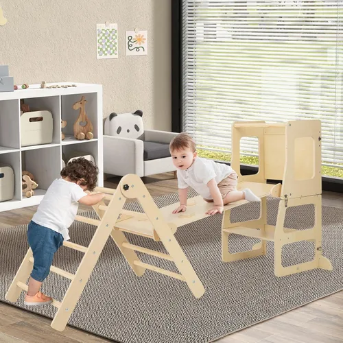 Miniatura 2 de Olakids Pikler - Juego de triángulos 8 en 1, juguetes de escalada para niños pequeños, patio de recreo de madera plegable Montessori Jungle Gym