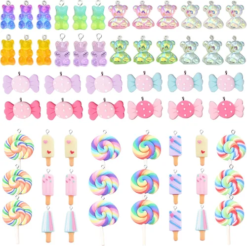 Miniatura 6 de ZOCONE Dije de caramelo colorido, bonitos dijes de resina para hacer joyas, llaveros, collares, pulseras, aretes, suministros de resina para Osos