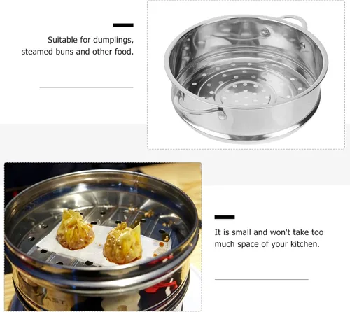 Miniatura 6 de STOBAZA Cesta de vapor de acero inoxidable de 8.66 pulgadas con doble asa, estante de vapor de alimentos para albóndigas, bollos de cocina