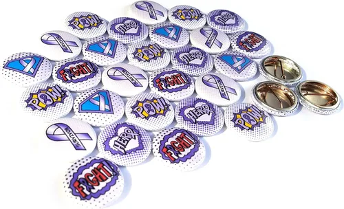 Miniatura 2 de Pasadores de concientización de superhéroe, color morado lavanda (pines de 1 pulgada, juego de 30 piezas), Mylar