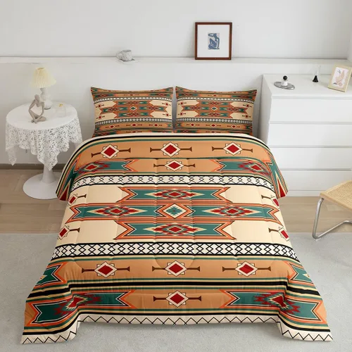 Erosebridal Juego de edredón exótico tamaño individual, ropa de cama tribal, estadounidense, suroeste, étnico, bohemio, abstracto, geométrico, juego