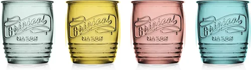 Miniatura 7 de Glaver's Juego de 4 vasos originales Mason Collins de colores surtidos para jugo, batidos, cócteles, tazas de vidrio finas para bebidas