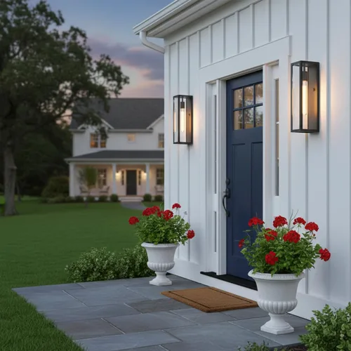 Miniatura 8 de Paquete de 2 lámparas de pared grandes para exteriores, luces de porche antioxidantes con vidrio templado, accesorios de iluminación exterior negros