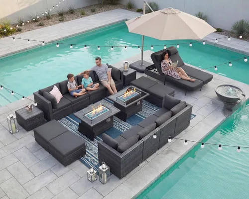 Miniatura 134 de NICESOUL Juego de muebles de patio para exteriores de 7 piezas con mesa para hoguera, gas natural y propano convertible, respaldo alto de 29.3