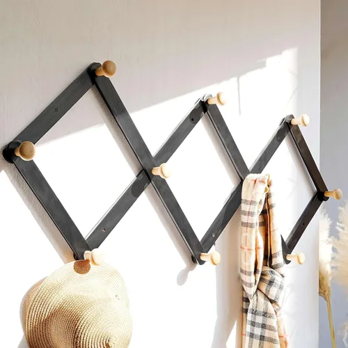 Miniatura 20 de Dseap Acordeón de pared: Perchero de pared expandible de madera de 16" de alto, soporte para sombreros, gancho de acordeón para gorras de béisbol