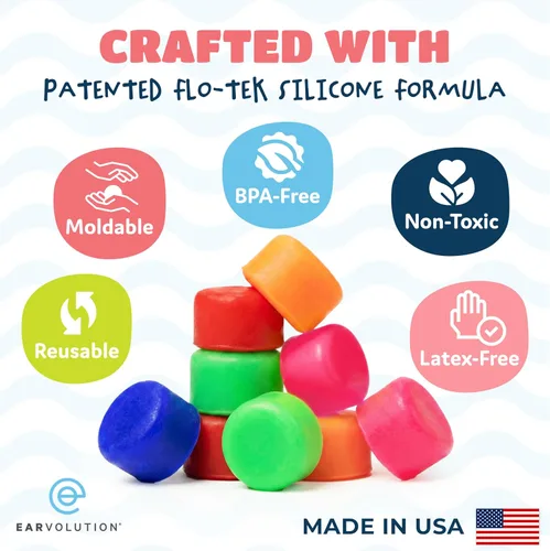 Miniatura 4 de PUTTY BUDDIES, paquete de 10 pares de tapones para oídos flotantes, tapones para oídos de silicona suave para natación y baño, inventados por un