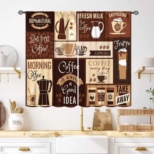 Miniatura 21 de Cortinas Rústicas de Cocina, Tenedor Cuchara Retro Tablón de Madera Granja País Tema de Cocina Citas Divertidas Tratamiento de Ventana
