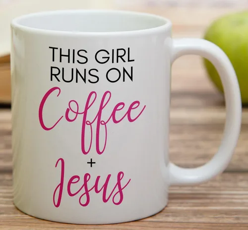 Miniatura 3 de Retreez Taza divertida – This Girl Runs on Coffee + Jesus - Tazas de café de cerámica de 11 onzas – Divertido, sarcasmo, sarcástico, motivacional