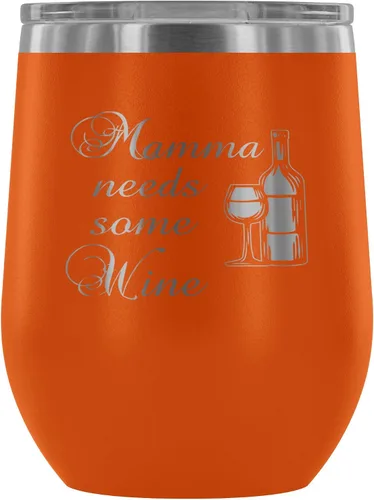 Miniatura 11 de Con aislamiento vaso de vino con tapa – Mamma necesita algo de vino – 12 oz vasos de vino de acero inoxidable de vidrio – doble pared aislado al
