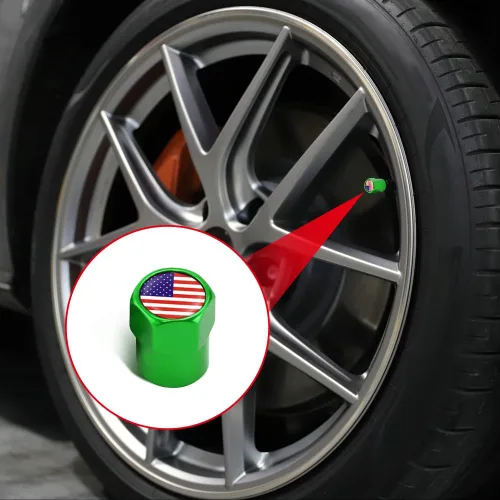 Miniatura 24 de ASUBHA 4 tapas de vástago de válvula de neumático con bandera estadounidense, tapones de aire de aluminio para neumáticos con junta tórica de goma