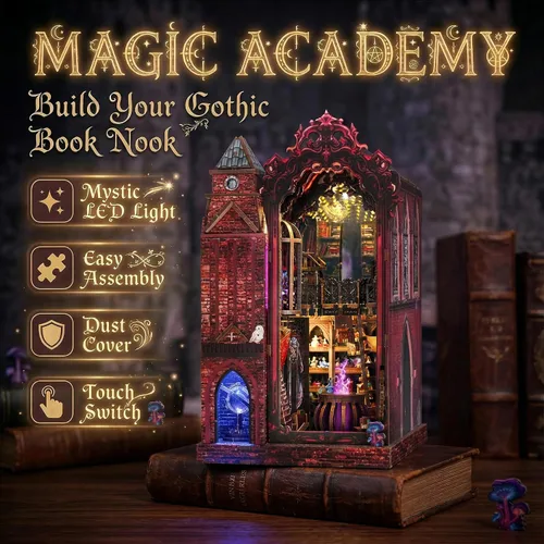 Miniatura 3 de Kit de rincón de libros, kit de manualidades de casa de muñecas en miniatura DIY para adultos y adolescentes, rompecabezas de madera 3D mágico