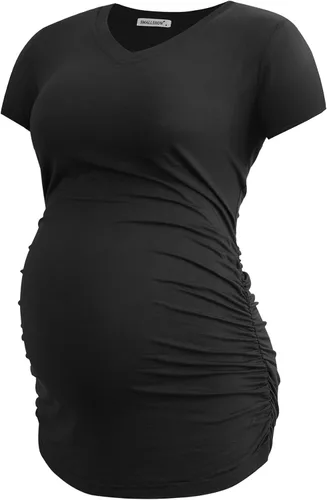Miniatura 2 de Smallshow Ropa de maternidad con cuello en V para mujer, camiseta de embarazo fruncida lateral