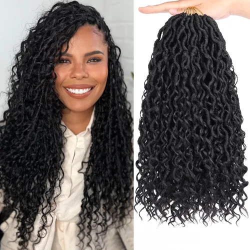 COOKOO 14 pulgadas, 8 piezas de cabello de ganchillo Goddess Locs en total 112 hebras de pelo sintético negro natural de ganchillo de río hippie 1b#