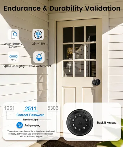 Miniatura 3 de Cerradura de Puerta con Huella Dactilar, Perilla Inteligente de Puerta con Huella Dactilar con Cerradura, Perilla de Puerta Biométrica con Control