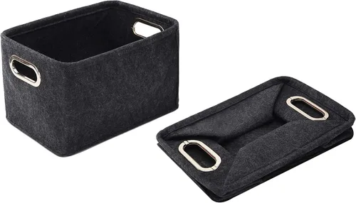 Miniatura 7 de Contenedores de almacenamiento plegables, cestas de almacenamiento de tela de fieltro plegables, cajas organizadoras, contenedores con asas de metal