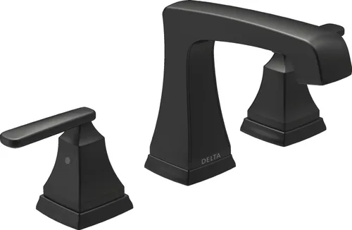 Delta Ashlyn 3564-BLMPU-DST - Grifo de baño negro mate de 3 agujeros, 8 pulgadas para tocador, montaje de drenaje de metal Push-Pop, negro mate