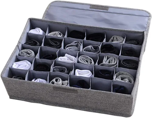 AARAINBOW Organizador de almacenamiento para ropa interior, calcetines, corbatas, con tapas, organizador plegable de cajones de armario, 30 celdas,