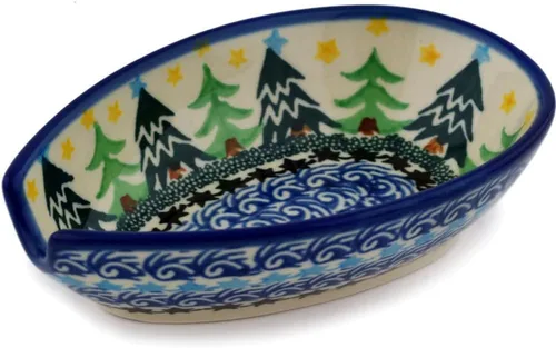 Miniatura 11 de Auténtico soporte de cuchara de cerámica polaca en diseño de amapolas azules hecho a mano en Bolesławiec Polonia por Ceramika Artystyczna +