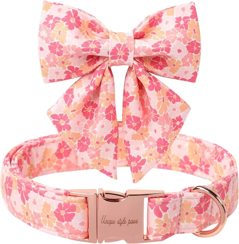 Miniatura 30 de Unique style paws Collar de perro de color verde sedoso, ajustable, duradero, con lazo para boda, collar de pajarita para cachorros y gatos pequeños