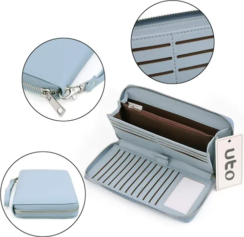Miniatura 4 de UTO Cartera de cuero con cremallera alrededor de tarjetero organizador de pasaporte para damas con cartera de viaje con correa de muñeca