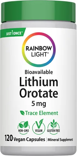 Rainbow Light Suplemento de orotato de litio de 5 mg | 120 cápsulas veganas | oligoelemento biodisponible | Sin OMG y sin gluten