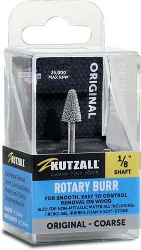 Miniatura 9 de Kutzall Fresa Rotary Cónica Original, Eje de 1⁄8", Fina - Broca de Tallado de Madera para Dremel, Foredom, DeWalt, Milwaukee. Carburo de Tungsteno
