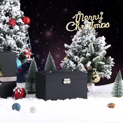Miniatura 2 de BEWISHOME Caja organizadora de joyas de 20 secciones con candado, estuche portátil de almacenamiento de joyas para mujeres y niñas, aretes, anillo
