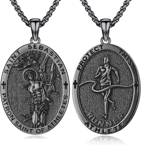 Miniatura 215 de Collar con colgante de plata de ley 925 con medalla de San Patrón, joyería religiosa para hombres y mujeres, con cadena de acero inoxidable 316L