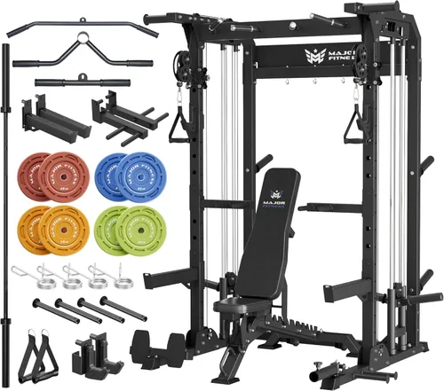 Miniatura 15 de MAJOR FITNESS F22 Power Rack, 1600lbs - Estante para sentadillas todo en uno con sistema de polea doble, marco de acero resistente, accesorios