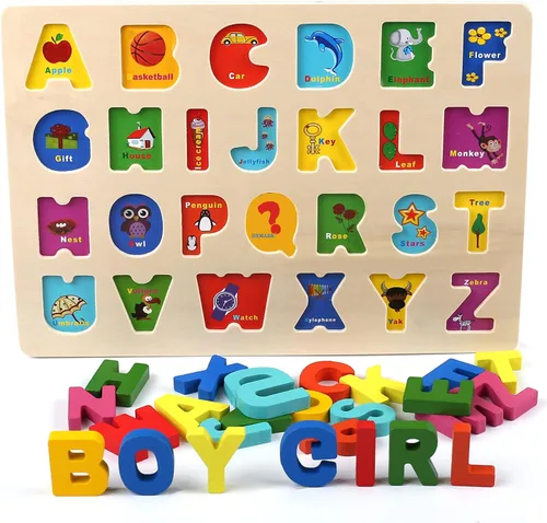 Miniatura 3 de Rompecabezas de Madera para Niños Pequeños, Kesletney Rompecabezas de Madera de Alfabeto Números Formas Aprendizaje para Niños, 3 en 1 Juguetes
