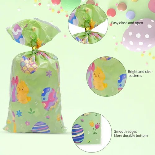 Miniatura 6 de Jexila 160 bolsas de celofán de Pascua con lazos, bolsa de golosinas de conejo de Pascua para niños, bolsas de plástico para dulces