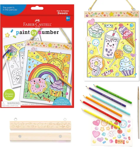 Faber-Castell Paint by Number Sweets - Pintura de acuarela para niños por números, manualidades para edades de 6 a 8 años en adelante