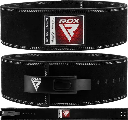 Miniatura 5 de RDX Cinturón de levantamiento de pesas para formación de piel de vaca ejercicio, culturismo, negro