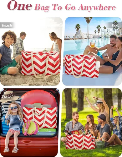 Miniatura 5 de Allinside Bolsa de playa a rayas onduladas para mujer, bolsa de playa extra grande, impermeable, bolsa de fin de semana para gimnasio, playa