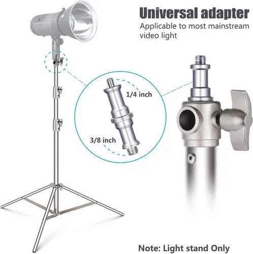 Miniatura 2 de NEEWER Soporte de luz de acero inoxidable de 102 pulgadas/2.6m, soporte de trípode de fotografía resistente acolchado con resorte con adaptador