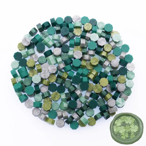 Miniatura 5 de 600 cuentas de sellado de cera, cuentas de cera de sellado verde salvia para sello de cera, juego de cuentas de cera verde pino con 6