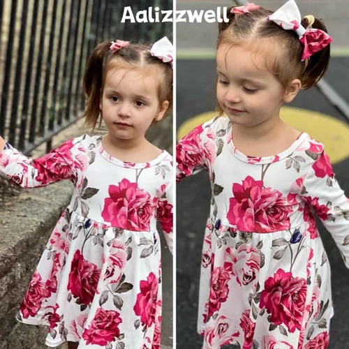 Miniatura 3 de Aalizzwell Traje de túnica floral para niñas pequeñas para otoño e invierno