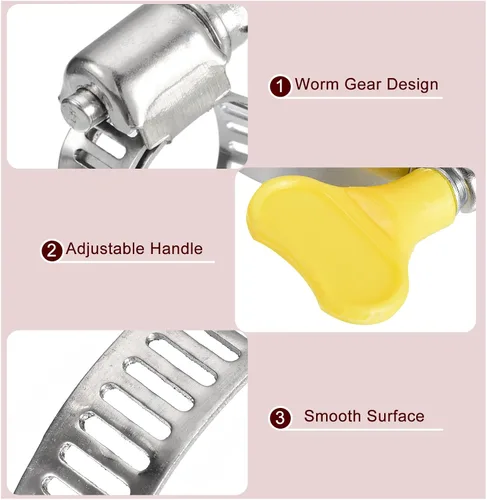 Miniatura 4 de uxcell Abrazadera de manguera de engranaje helicoidal, 24 abrazaderas de manguera de acero inoxidable ajustables de 1/2 a 3/4 pulgadas con mango