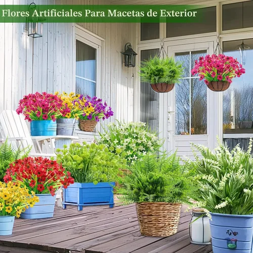 Miniatura 3 de 24 paquetes de 8 estilos de flores artificiales para exteriores, resistentes a los rayos UV, flores falsas de plástico sintético, coloridas