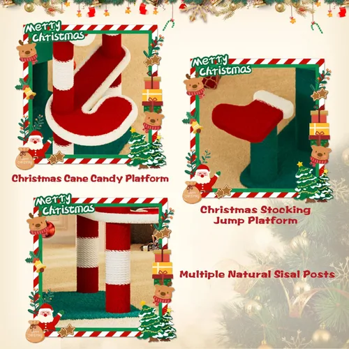 Miniatura 6 de YARUOMY Árbol de Navidad para Gatos, Torre para Gatos de Interior con 2 Condominios para Gatos, Poste Rascador Engrosado para Gatos, Lindos Muebles