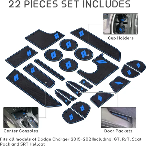 Miniatura 2 de POSAID Inserto de portavasos para Dodge Charger 2015-2023, alfombrillas antipolvo, forros para consola central, ajuste personalizado, tapetes