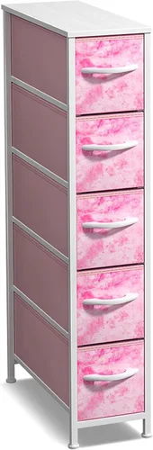 Miniatura 19 de Sorbus Cómoda Estrecha para Niños con 4 Cajones - Cajonera de Almacenamiento Vertical Delgada con Marco de Acero, Superficie de Madera y Tinte pastel